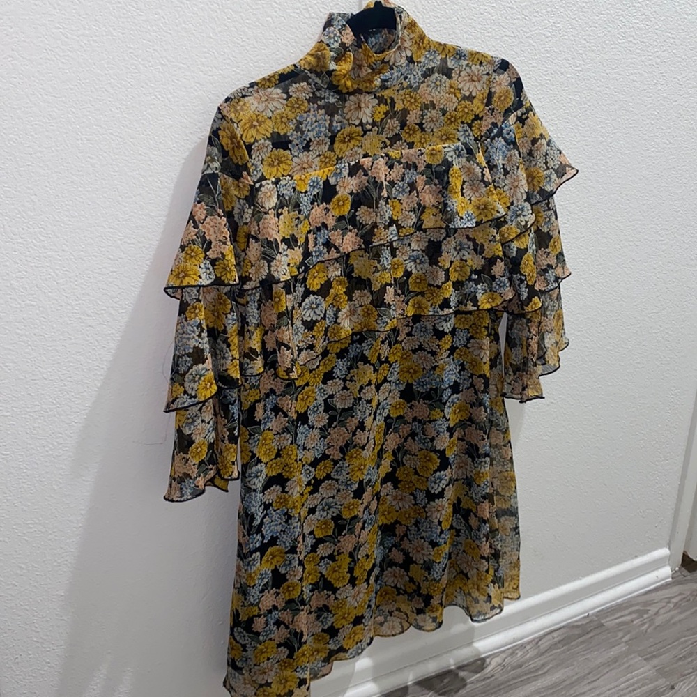 Zara Floral Mini Dress - Black and Yellow